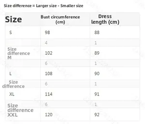 Tabla de tallas detallada para vestido casual con capucha de mujer tallas S a XXL