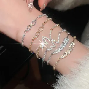 Adjustable Feather Heart Rate Wave Bracelet Copper Zircon Inlaid Gold Silver Elegant Fashion Jewelry Women