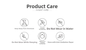 Guide for jewelry maintenance showing six icons for care of the stainless steel ring