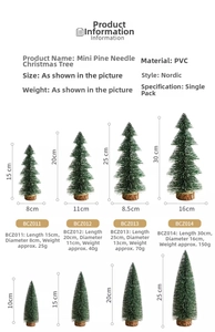 Size chart showing height and diameter options for snow-flocked mini Christmas trees