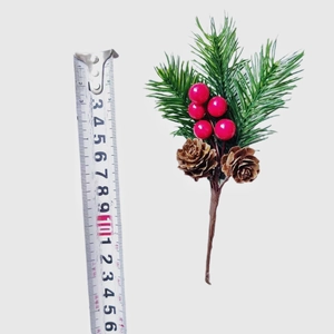 Christmas decoration featuring red berries, pine cones and needles at 16cm height
