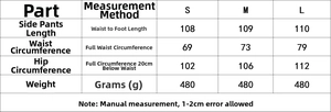 Tableau des tailles avec mesures de taille, hanches et longueur pour l'ensemble à carreaux