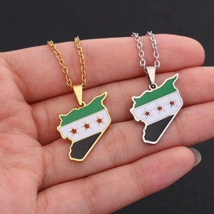 Syria map flag pendant necklaces in gold and silver titanium steel for men and women