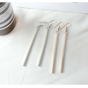Minimalist long bar dangle earrings in gold and silver finish with fishhook backings