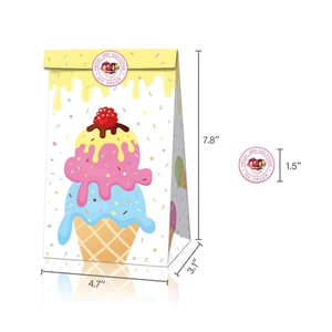 Tabella taglie dettagliata per sacchetti regalo gelato con altezza 7,8" e larghezza 4,7"