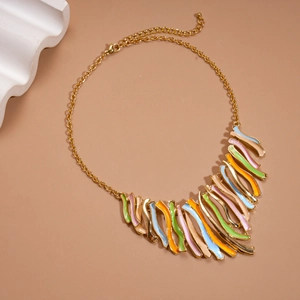 Colorful drip oil geometric tassel necklace with gold chain and enamel irregular charms