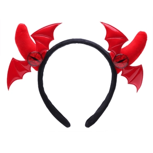 Cerchietto con corna da diavolo Halloween con ali di pipistrello rosse e occhi spaventosi per festa