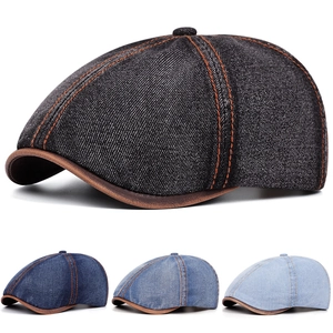 British retro denim beret and newsboy cap in four washed colors for men's vintage style