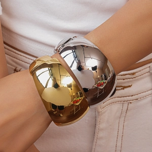 Irregular wide metallic open bangle in gold and silver finish for women fashion
