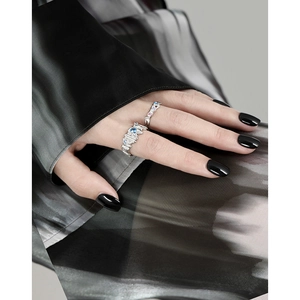 Irregular textured S925 sterling silver rings with blue and pink zircon stone inlays