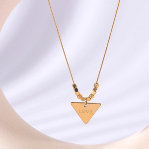 18K gold plated stainless steel necklace with triangular Love engraved pendant
