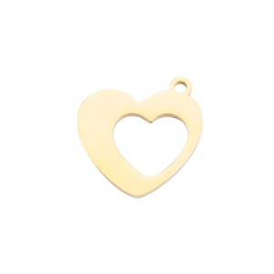 Detailed close-up of golden asymmetric hollow heart pendant with polished mirror finish
