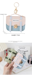 Mini Cambridge style coin purse keychain with pink and blue PU leather and metal clasp