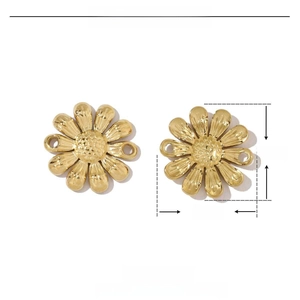 Macro detail of 14mm daisy flower stainless steel charms for DIY jewelry making