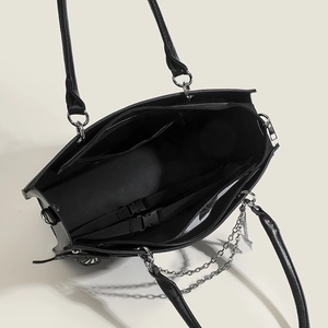 Gothic black Lolita tote bag with internal compartments, zipper pocket and metal chain