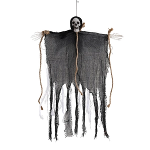 Halloween hanging skeleton ghost with black fabric and white gauze for party decor