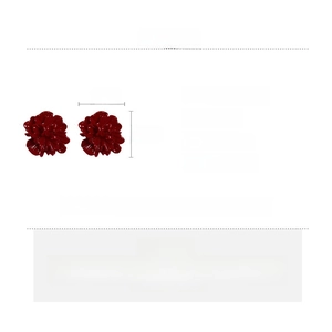 Detailed specs of red 3D flower earrings with resin material and silver pins