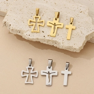 Minimalist stainless steel cross pendants in gold and silver finishes for jewelry