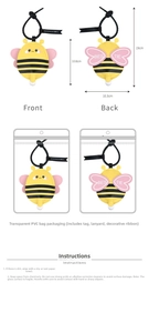 Detailed size specifications of the bee-shaped PU keychain with 'BESTIE' inscription