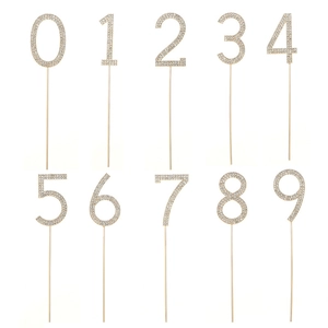 Sparkling silver alloy number 0-9 cake topper set with rhinestones for birthday decoration