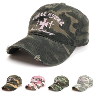 Casquette de Baseball Vintage Camouflage en Coton avec Broderie Croix Effet Vieilli Pare-soleil Outdoor Streetwear Unisexe
