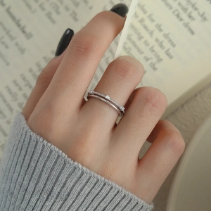 Minimalist S925 sterling silver double layer ring with zircon stones for women