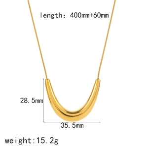 Golden U-shaped stainless steel necklace for women with precise size and weight dimensions