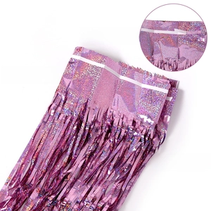 Detail of purple holographic laser rain curtain with 6mm adhesive tape for party decor