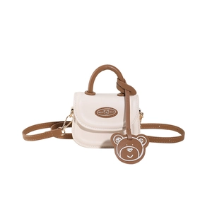 Mini retro style cream PU leather crossbody bag with brown handles and Hello Hello logo