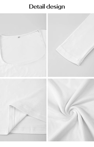 Detail shots of the white square neck top showing fabric texture, seams, and cuffs