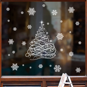 White Christmas tree and snowflake window stickers for festive party home decoration