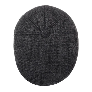 Men's dark grey tweed flat cap for winter, warm thick ivy hat with textured fabric detail