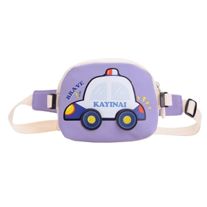 Sac banane enfant violet en toile avec motif voiture de police et sangle ajustable