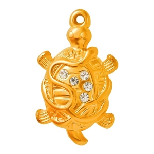 18K gold plated stainless steel turtle pendant with 5 clear crystals on white background