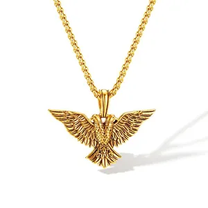 Stainless Steel Double Headed Eagle Necklace For Men Retro Punk Hip Hop Biker Style Vintage Jewelry Accessory