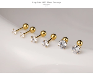 Detailed comparison of six sizes of gold S925 sterling silver cz screw back earrings