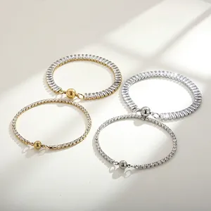 Trendy Stainless Steel Bracelet For Women Luxury Square Zircon Single Row Inlaid Wristband With Magnetic Ball Clasp