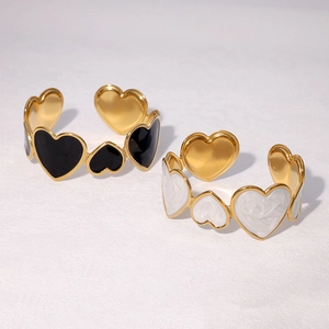 Bracelet Jonc Ouvert En Forme De Cœur Acier Inoxydable Plaqué Or 18K Émail Huile Réglable Bijoux Mode Femme