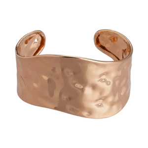 Irregular textured wave open bangle in rose gold finish with hammered metal surface
