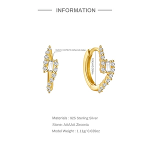 Detail view of 925 sterling silver lightning bolt hoop earrings with AAAAA zircon stones