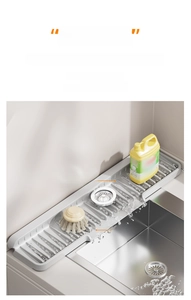 Detailed drainage outlet design of grey silicone sink mat for efficient water flow