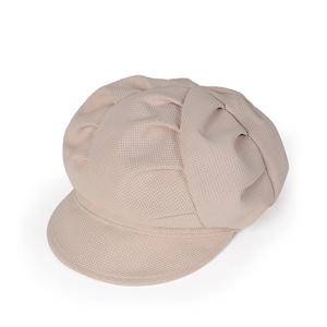 Casquette gavroche beige style japonais avec couronne plissée et texture tricotée