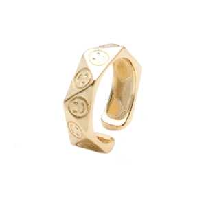 Unregelmäßiger Polygon Smiley Ring Gold Vergoldetes Kupfer Verstellbares Offenes Design Modeschmuck Damen
