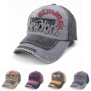 Vintage Washed Cotton Baseball Cap Embroidery Letter Patchwork Distressed Sun Protection Streetwear Hat Men Women