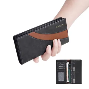 Men Long Wallet PU Leather RFID Blocking Card Slots Business Casual Clutch Bag Patchwork