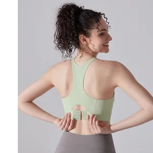 Soutien-Gorge de Sport à Fort Impact pour Femmes Dos Nageur Fermeture au Dos Sans Couture Débardeur de Yoga Antichoc Push Up Fitness