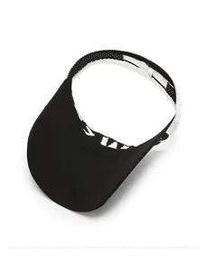 Detail of knit sun visor featuring black and white jacquard pattern inside the headband