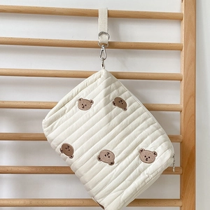 Quilted Cotton Stroller Hanging Bag Cartoon Embroidery Diaper Organizer Mommy Travel Portable Pouch For Baby