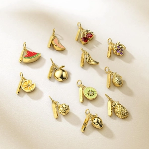 Lot de 12 pendentifs fruits en émail doré avec étiquettes de mots inspirants pour DIY