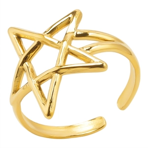 Adjustable 304 stainless steel open ring featuring a minimalist hollow star design in gold